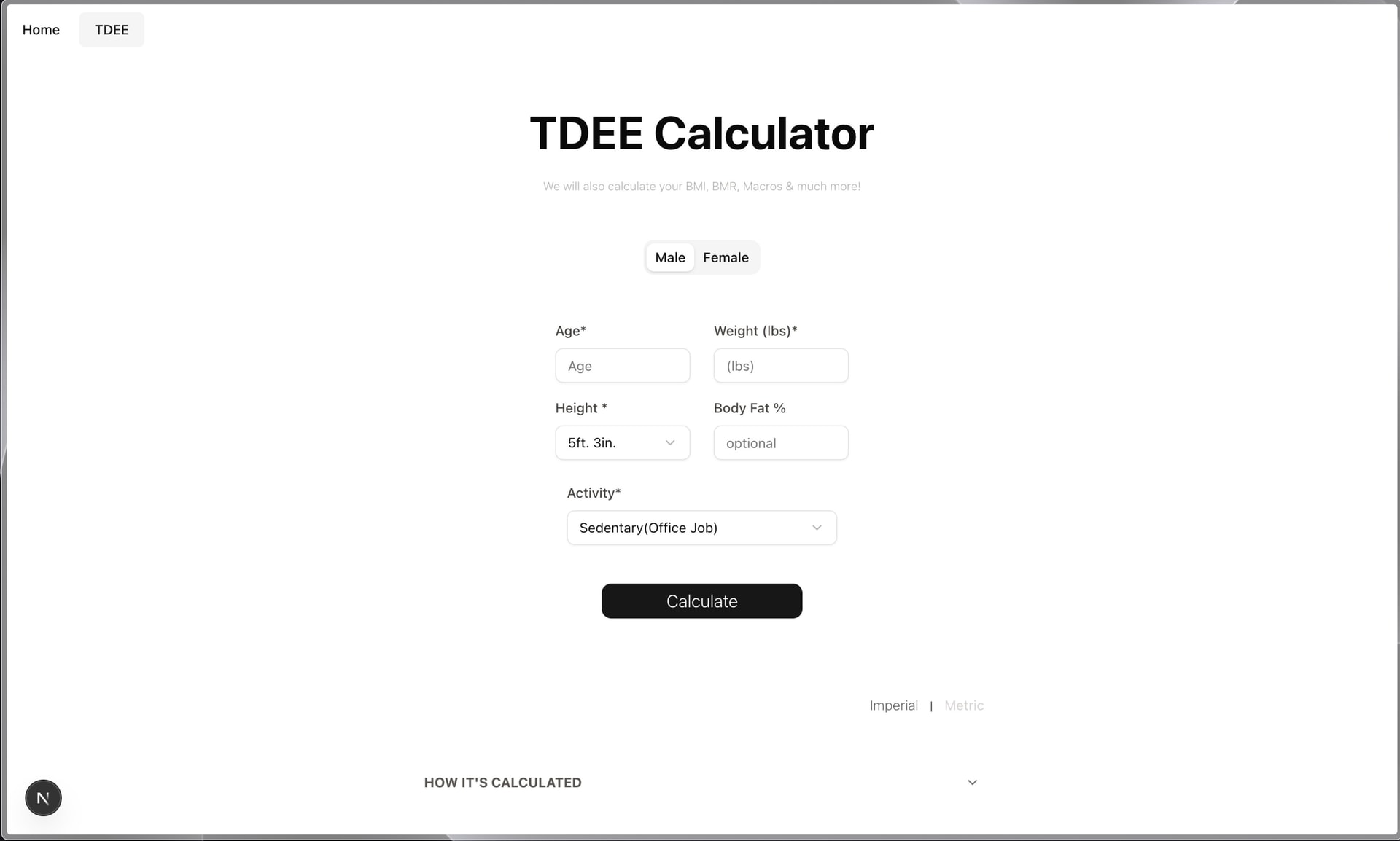 Image of TDEE CALCULATOR website